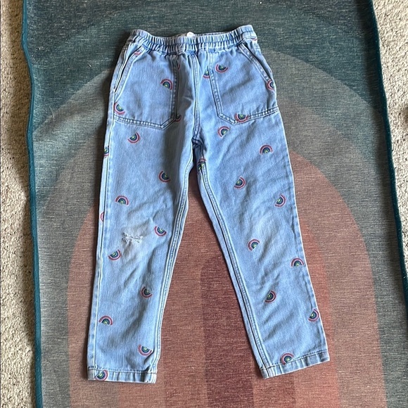 Mini Boden Kids Blue Denim Pants with Rainbow Embroidery - Picture 2 of 6
